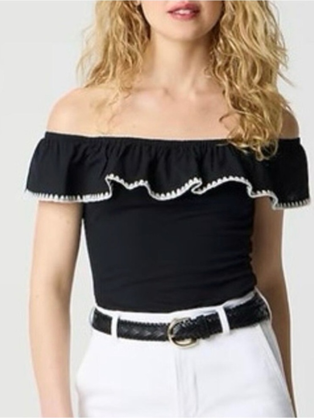 J.Crew Factory Blanket Stitch Contrast Top | Cotton